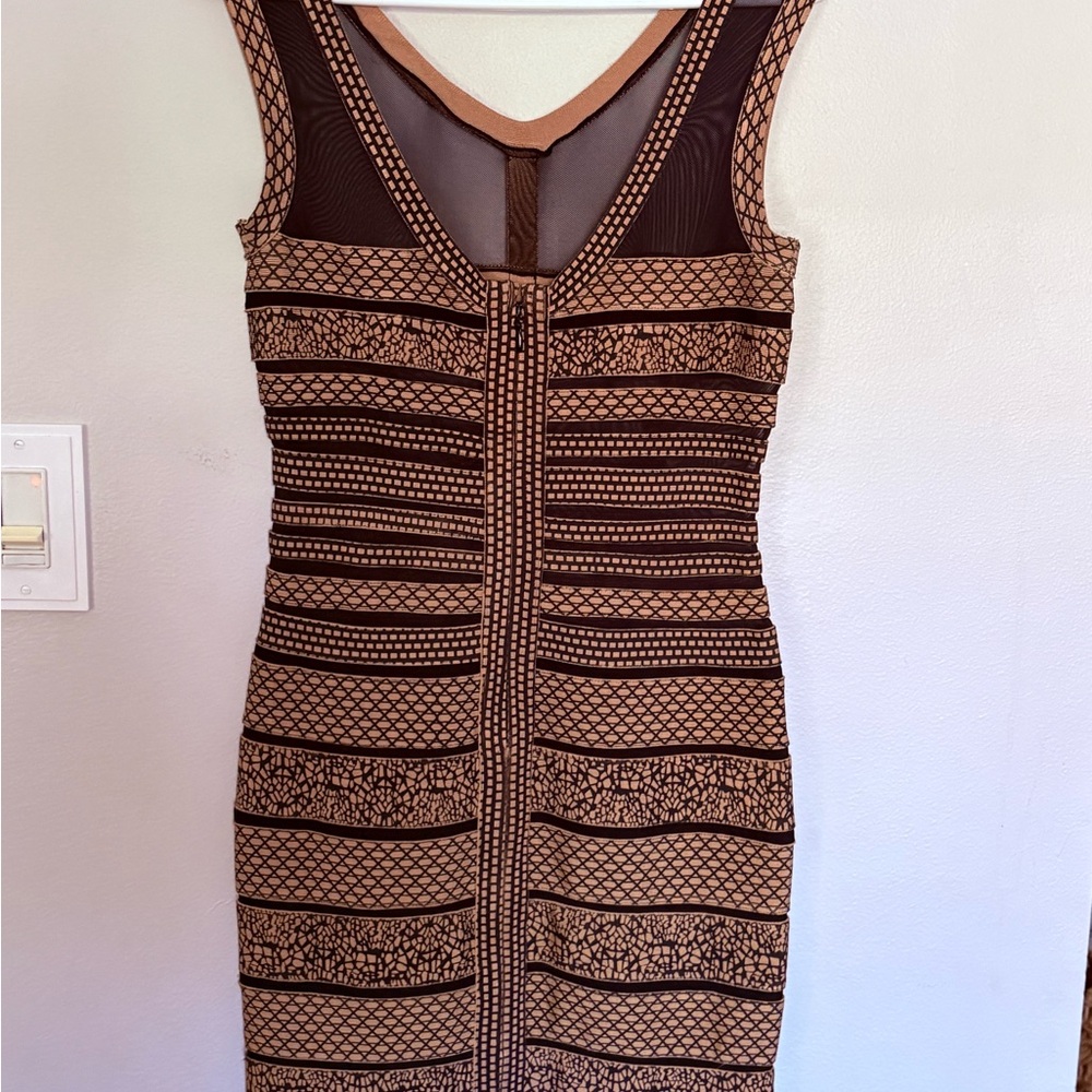 Herve Leger style Black and Beige Striped Bandage Mini Dress - Picture 3 of 5